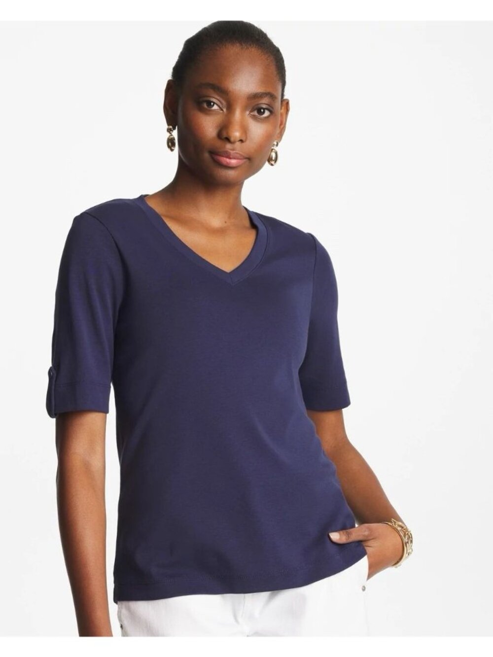 Chicos  Pima Cotton  Pima V-Neck‎ Blue Tee Plus